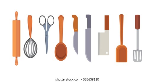 Vector Set Kitchen Utensils. cooking tools flat style. cook equipment isolated objects