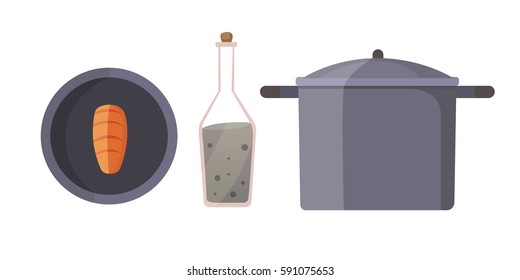 Vector Set Kitchen Utensils. cooking tools flat style. cook equipment isolated objects