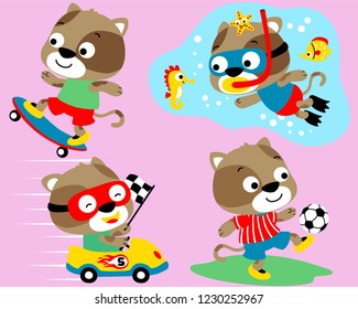 Vector set of kittens cartoon in different sport activity