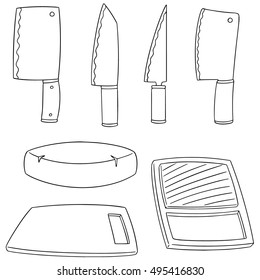 vector set of knife and chopping block