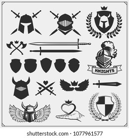 Vector set of knight signs, icons and design elements.