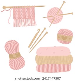 Vector set of knitting accessories. Knitting needles, ball of yarn and knitting needles.