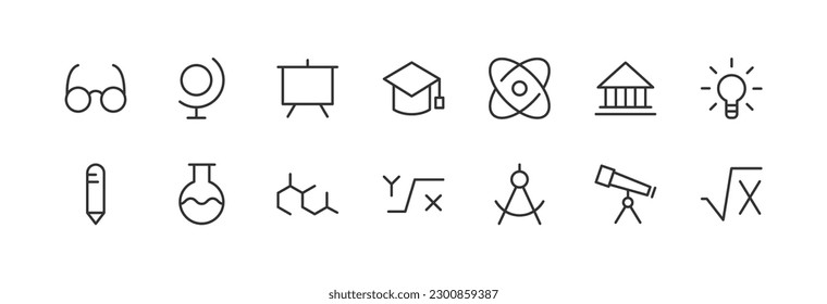 Vector set of knowledge thin line icons. Design of stroke pictograms. Signs of calendar isolated on a white background
