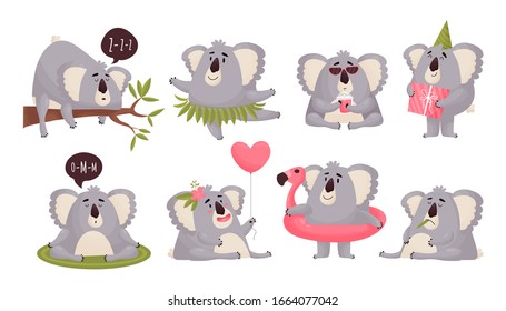 Vector set of Koala character in cartoon style on a white background