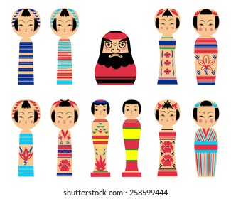 Vector Set of Kokeshi Dolls