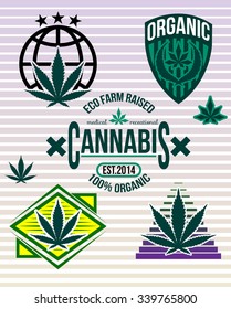 Vector set of kush cannabis marijuana logos