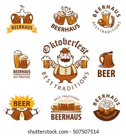 Vector set, label of beer, icons, logo and illustrations