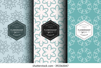 Vector set of label design templates, line ornament patterns for business cards and packaging wrapping - floral shops, beauty and spa studios