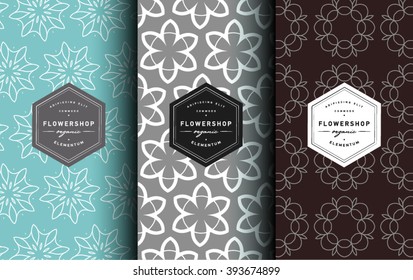 Vector set of label design templates, line ornament patterns for business cards and packaging wrapping - floral shops, beauty and spa studios
