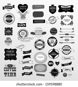 vector set: label, frame, ribbon in different styles