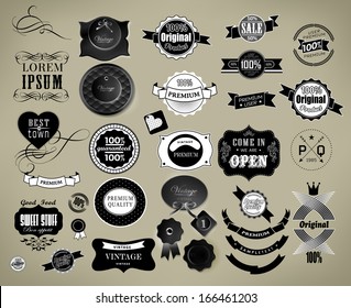vector set: label, frame, ribbon in different styles