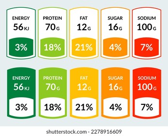 Vector set label nutrition facts information and ingredient information isolated on transparent background.