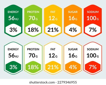 Vector set label nutrition facts information and ingredient information isolated on transparent background.