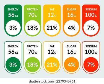 El vector establece la etiqueta datos nutricionales información de hechos e información de ingredientes aislados en un fondo transparente.