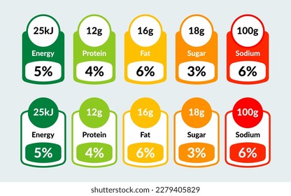 Vector set label nutrition facts information and ingredient information isolated on transparent background.