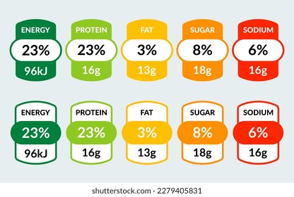 Vector set label nutrition facts information and ingredient information isolated on transparent background.