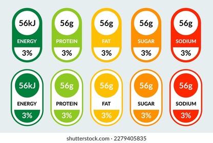 Vector set label nutrition facts information and ingredient information isolated on transparent background.