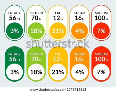 Vector set label nutrition facts information and ingredient information isolated on transparent background.