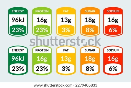 Vector set label nutrition facts information and ingredient information isolated on transparent background.