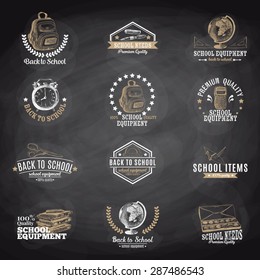 Vector set of labels, badges with school hand drawn design elements. Logo collection. Chalkboard.