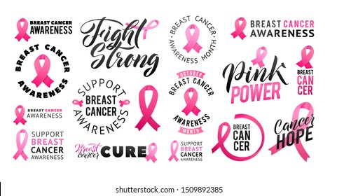 Vector set of labels Breast Cancer Awareness. October is Cancer Awareness Month. Calligraphy Poster Designs