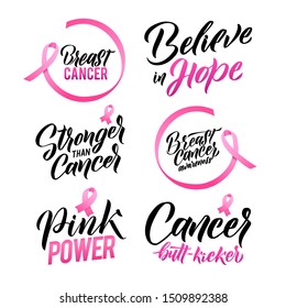 Vector set of labels Breast Cancer Awareness. October is Cancer Awareness Month. Calligraphy Poster Designs