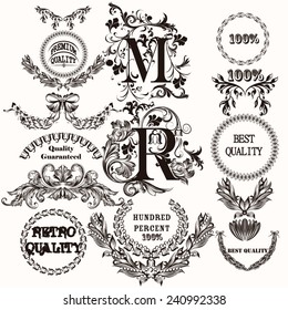 Vector set of labels for design. Calligraphic vector