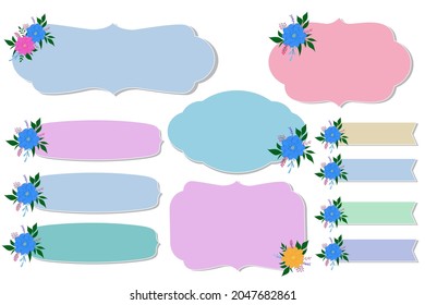 Vector set labels and frame (with flowers) 