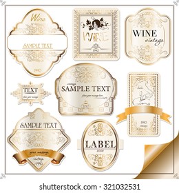vector set of labels with gold elements and ribbons