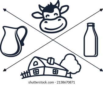 Vector set of labels and icons for milk and dairy produce. Isolated on white background.