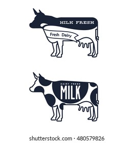 Vector set of labels and icons for milk and dairy produce. Isolated on white background.
