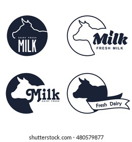Vector set of labels and icons for milk and dairy produce. Isolated on white background.