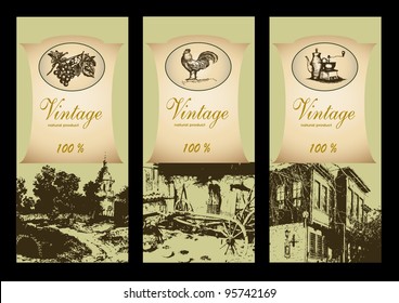 vector set of labels retro style, a natural product