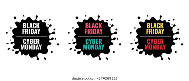 Vektorgrafik-Set von Etiketten und Aufklebern für Cyber Monday und Black Friday