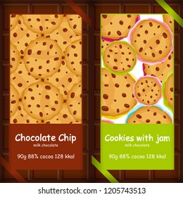 Vector set of labels or stickers, perfect for different type of chocolate bar, cookies, chocolate chip, gingerbread and other pastry. Abstract backgrounds for food, snacks, sweets packages