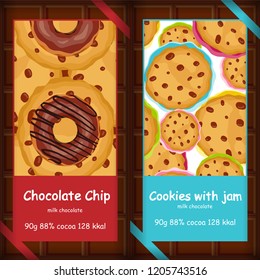 Vector set of labels or stickers, perfect for different type of chocolate bar, cookies, chocolate chip, gingerbread and other pastry. Abstract backgrounds for food, snacks, sweets packages