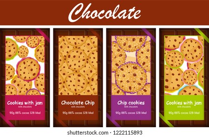 Vector set of labels or stickers, perfect for chocolate bar, cookies, chocolate chip, gingerbread and other pastry. Abstract backgrounds for food, snacks, sweets packages