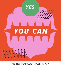 Vector set labels or stickers with positive motivational quotes. Y2k style shapes for social media