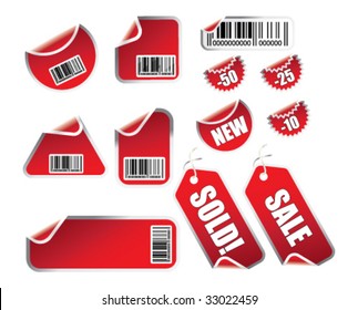 Vector set of labels and tags with bar codes on white