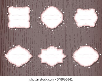 Vector set of labels and tags with decorative round elements. In beige and white colors.