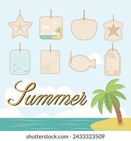 Vector set of labels for text, sea, summer theme.