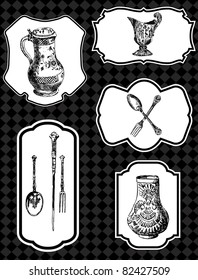 vector set of labels with utensil (picture was taken from Styles of Ornament, Alexander Speltz, 1923)
