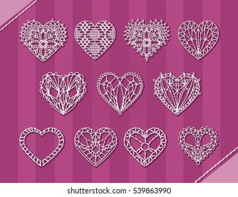 Vector set of lace hearts. Vintage decoration for wedding or Valentine's day