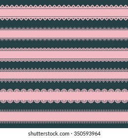 Vector set of lace ribbons. Great for design and scrapbook.Can be used as seamless pattern. Vector illustration.