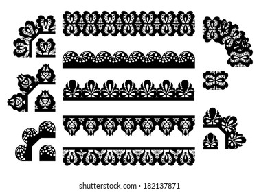 vector set of lace trims. seamless borders