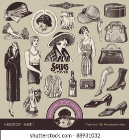 vector set: ladies fashion and accessories of the golden 20s