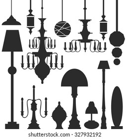 Vector set of lamps and chandeliers isolated on white background