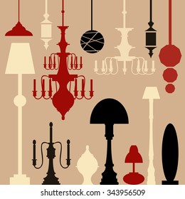 Vector set of lamps and chandeliers isolated on white background. Template for business card and banner.