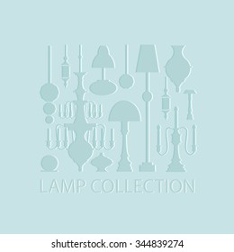 Vector set of lamps and chandeliers isolated on white background. Template for business card and banner.