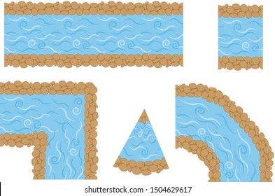 Vector set for landscape design. Stream, river. Top view.